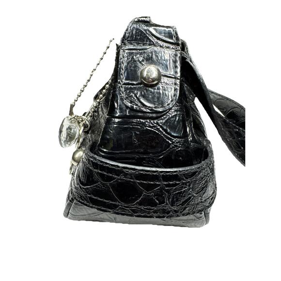 Guess Y2K black croc-embossed patent leather shoulder bag/mini purse - Picture 2 of 13